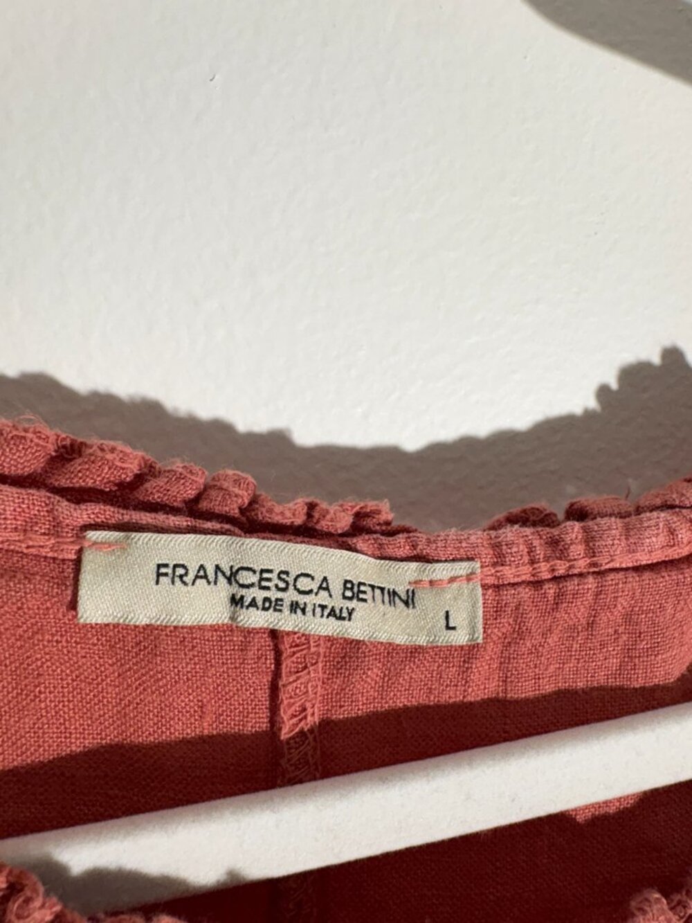 Francesca Bettini Italy Terracotta Pink Linen Ruffle Midi Dress- Size L - Picture 3 of 5